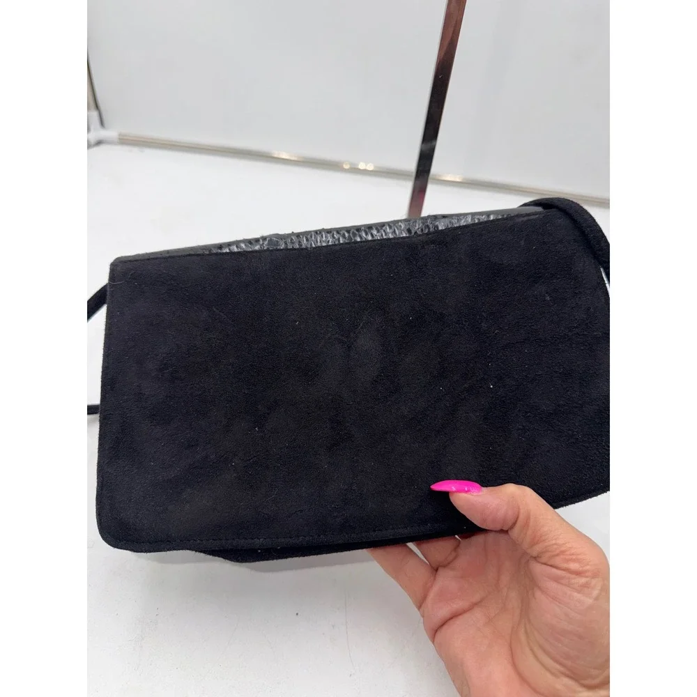 Vintage Saks Fifth Avenue Black Suede Exotic Snakeskin Shoulder Bag
